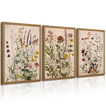 Vintage Botanical Wall Art Floral Canvas Wall Decor Wildflower Prints Boho Flowers Pictures Farmhouse Rustic Poster