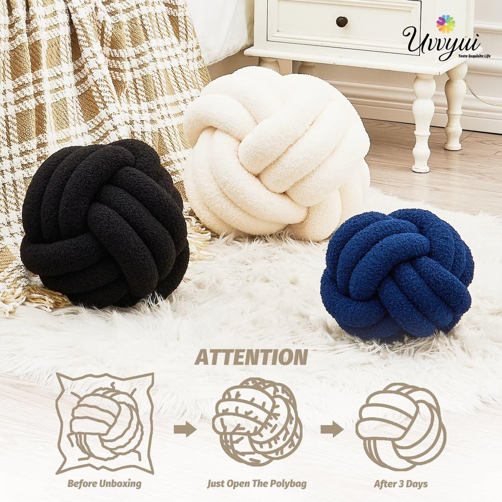 Knot Pillow Ball, Soft Home Decorative Round Throw Pillow, Handmade Knotted Plush Pillow, Round Boucle Pillow Cushion