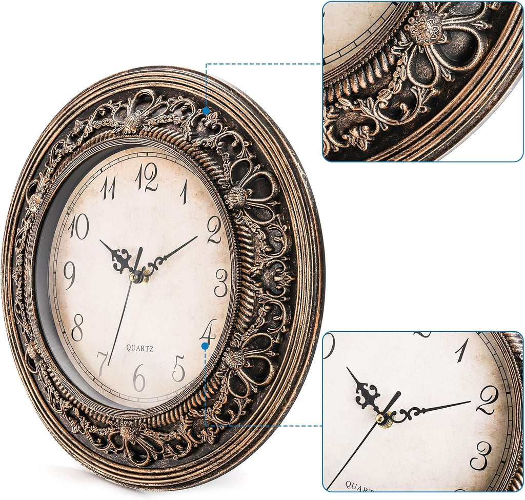 Plastic Silent Wall Clock, 13 Inch Vintage Large Wall Clocks, Battery Operated Round Bathroom Clock