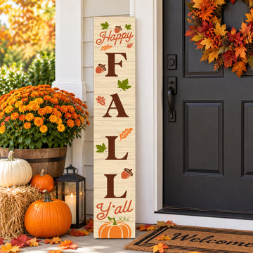 Happy Fall Sign Autumn Front Door Hanging Decor Welcome Sign Wooden Vertical Indoor Outdoor Standing Sign For Garden