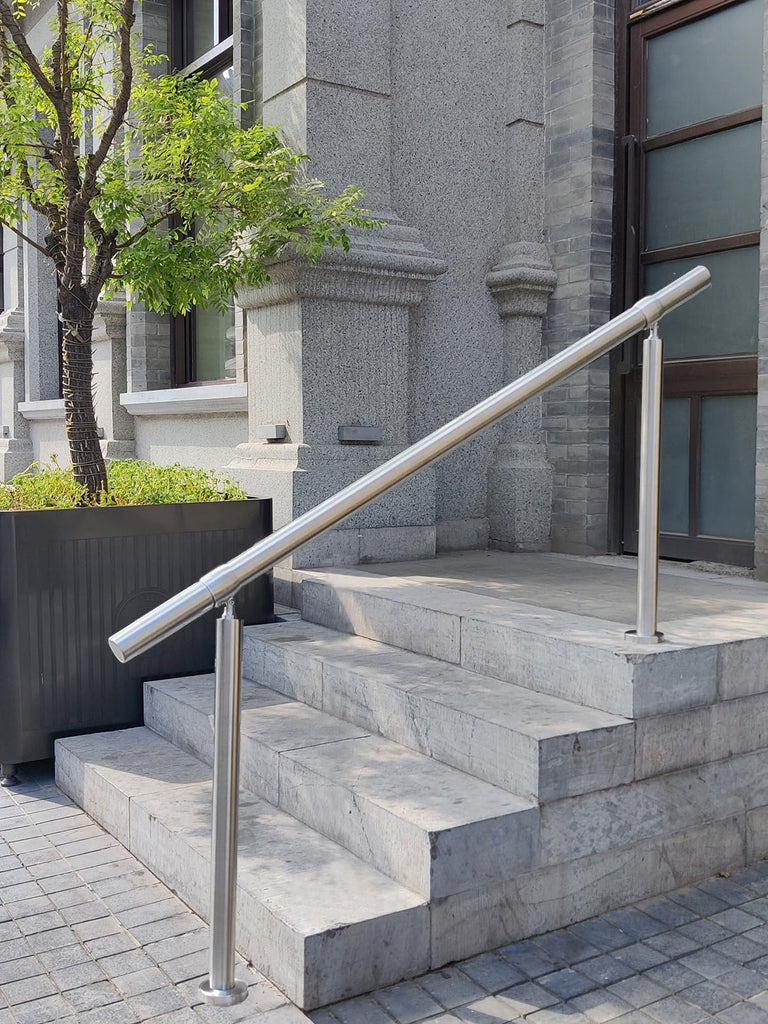 Outdoor 5 Step Handrail, DIY 304 Stainless Steel Transitional Hand Rails with Installation Kit, Silver Porch Stair