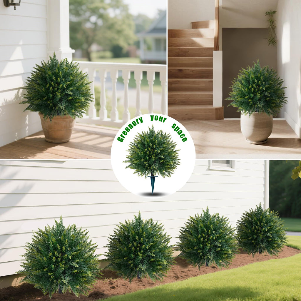 4PCS Artificial Cedar Topiary Ball Tree with Ground Spike, 23"(2FT)