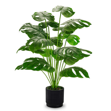 28" Fake Plants, Monstera Floor Plant, Black Pot Decor