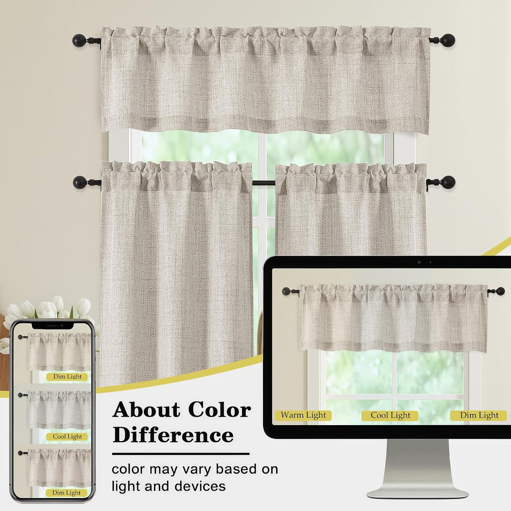 Linen Valances for Windows, Light Filtering Faux Linen Textured Small Short Window Curtain for Bathroom Basement