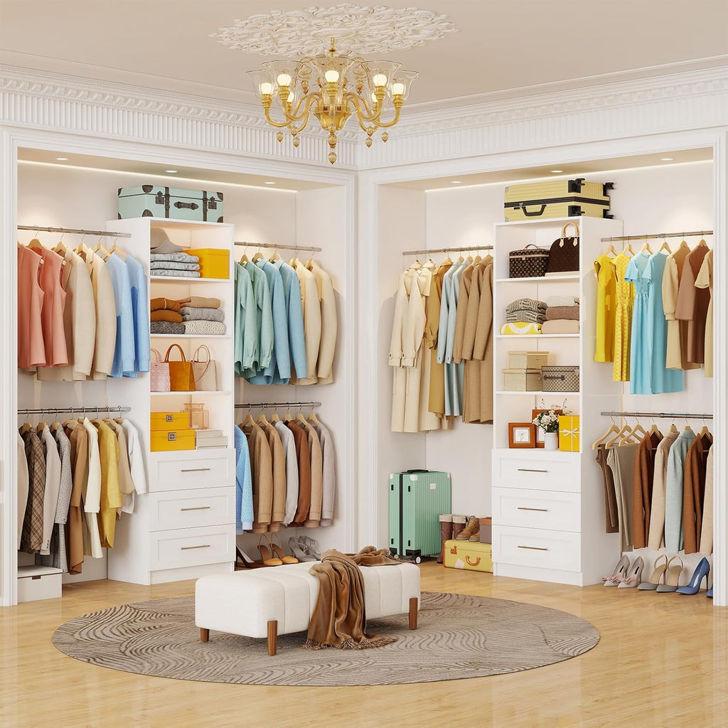 Closet System with Drawers, 5-9FT Closet Organizer System with 4 Expandable Rods & Adjustable Shelves for Walk in