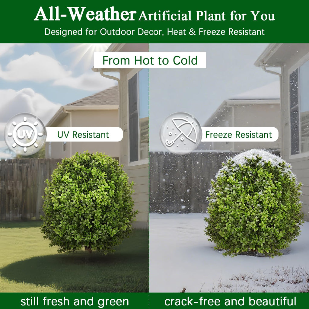Artificial Boxwood Topiary Trees for Outdoor with LED String Lights, 1 Pack