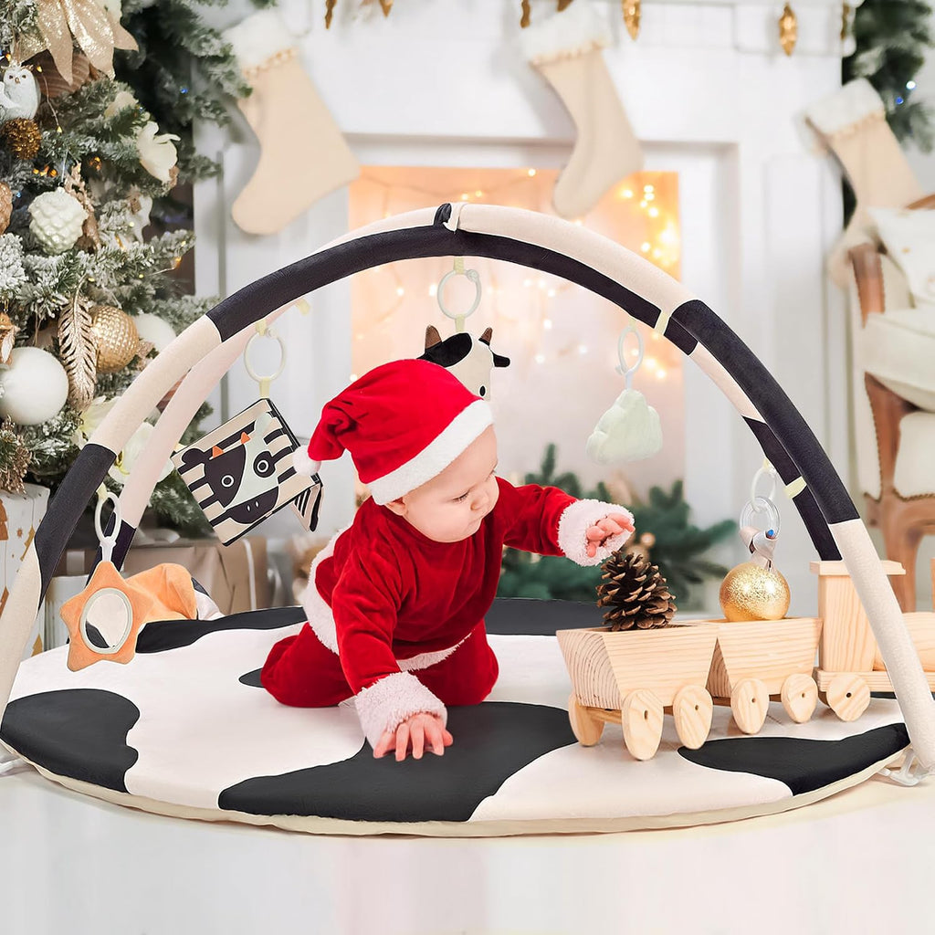 Cow Baby Playmat Activity Gym for Infant 0-12 Months with 5 Toys