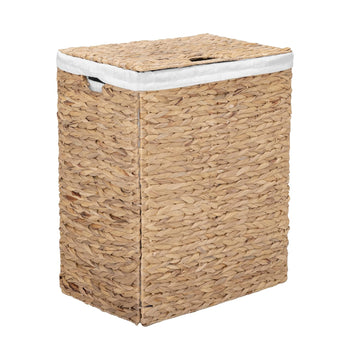 Premium Natural Handwoven Portable Laundry Bin Basket with Carrying Handles, Natural Water Hyacinth, Rectangular