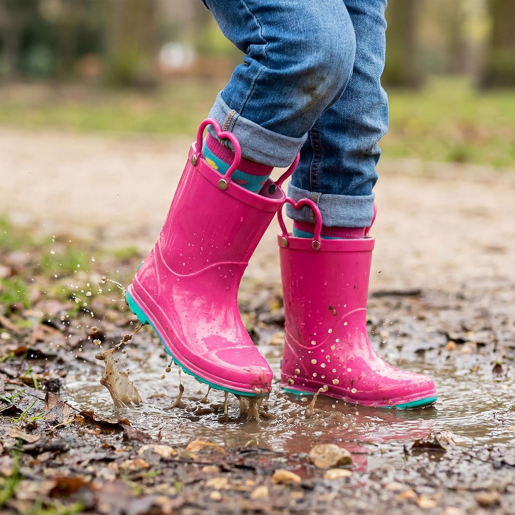 Girls Rain Boots with Easy-On Handles Kids Boys Boots