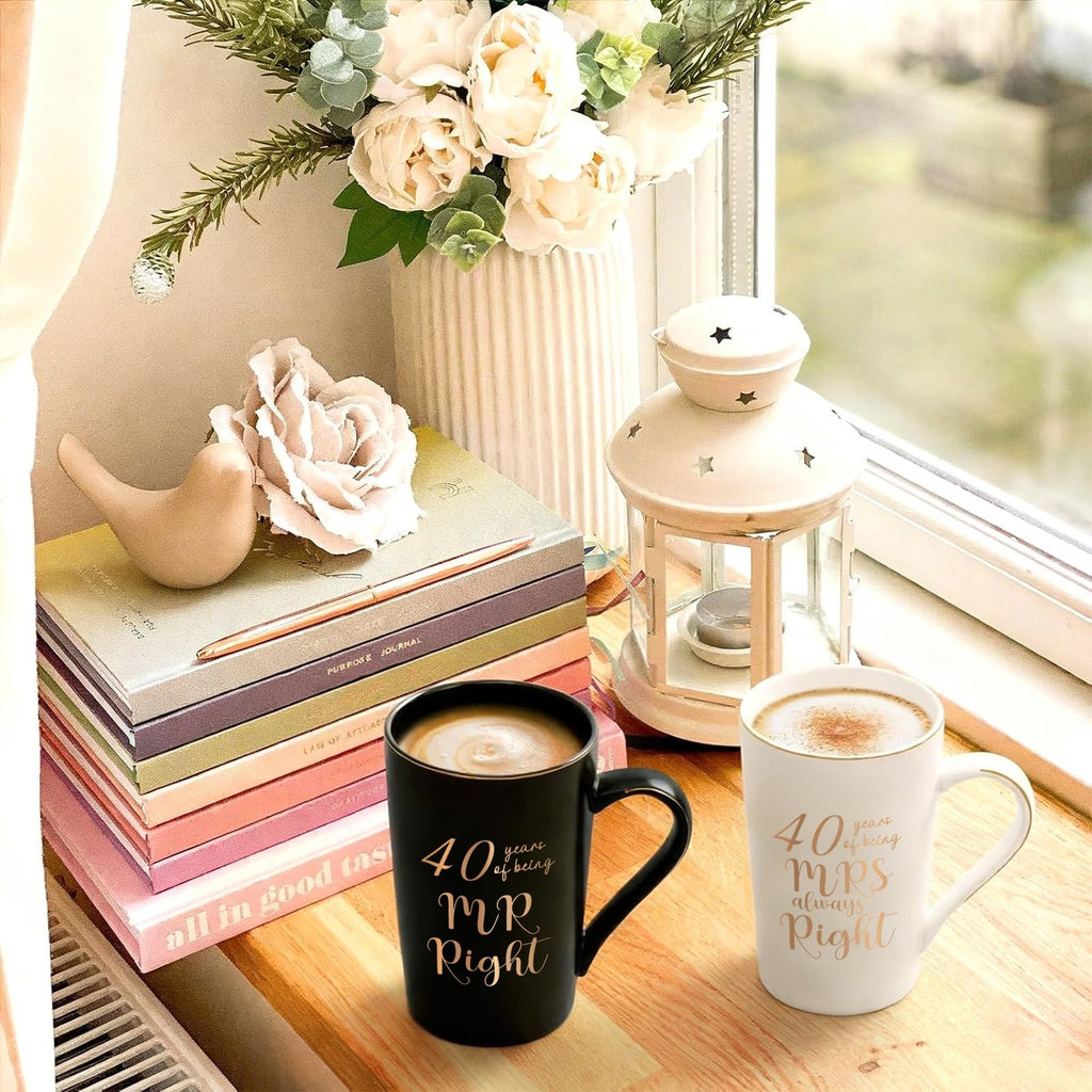 40th Wedding Gifts, 40 Years of Being Mr & Mrs Always Right Mug Set 14Oz with Lids Spoons and Gift Box, Christmas