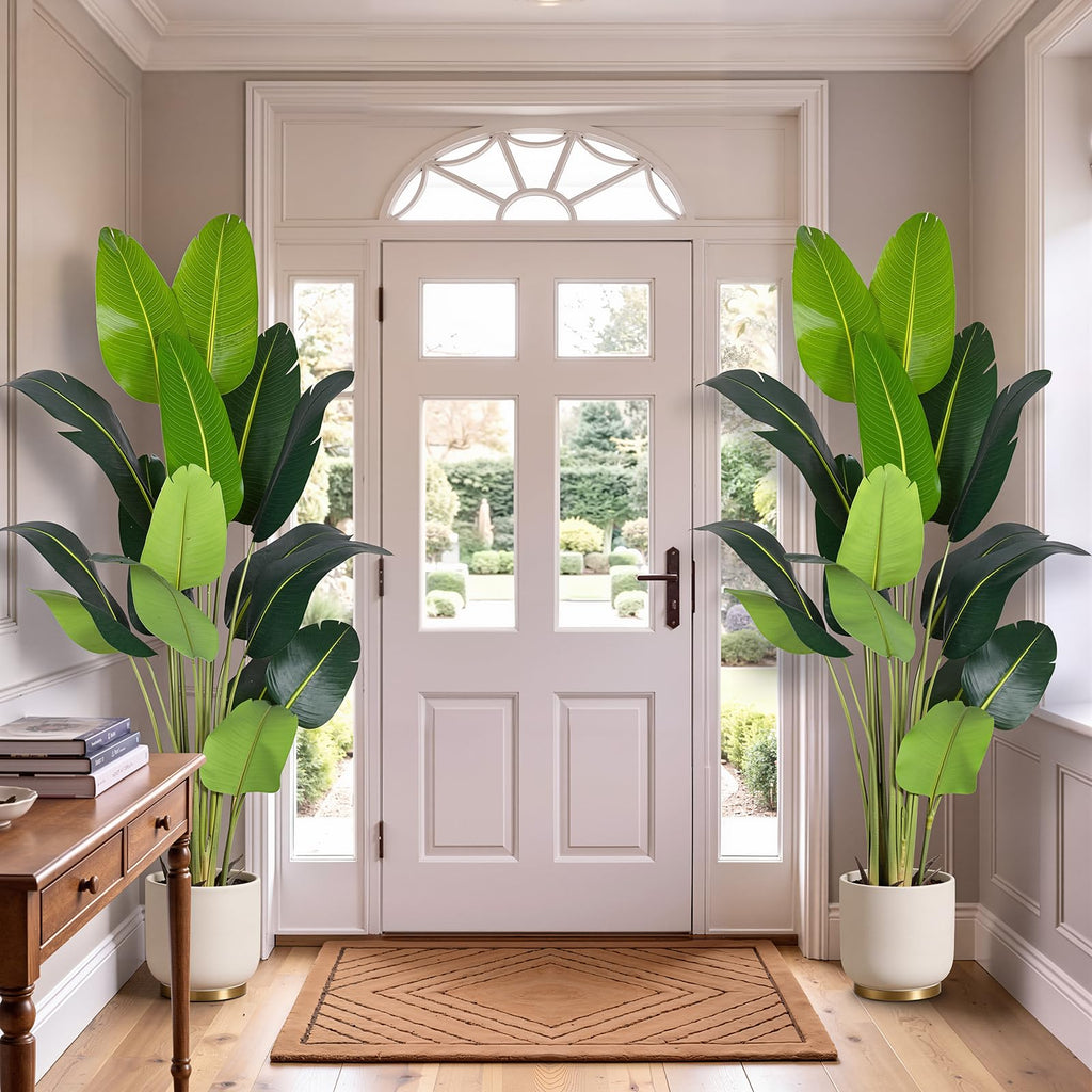 Bird of Paradise Plant Artificial 7FT (84in), Faux Banana Floor Plant with 17 Trunks, Tall Fake Indoor Trees in Black