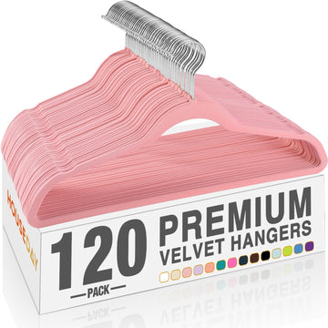 Lt-Pink Velvet Hangers 120 Pack, Premium Non Slip Clothes Hanger