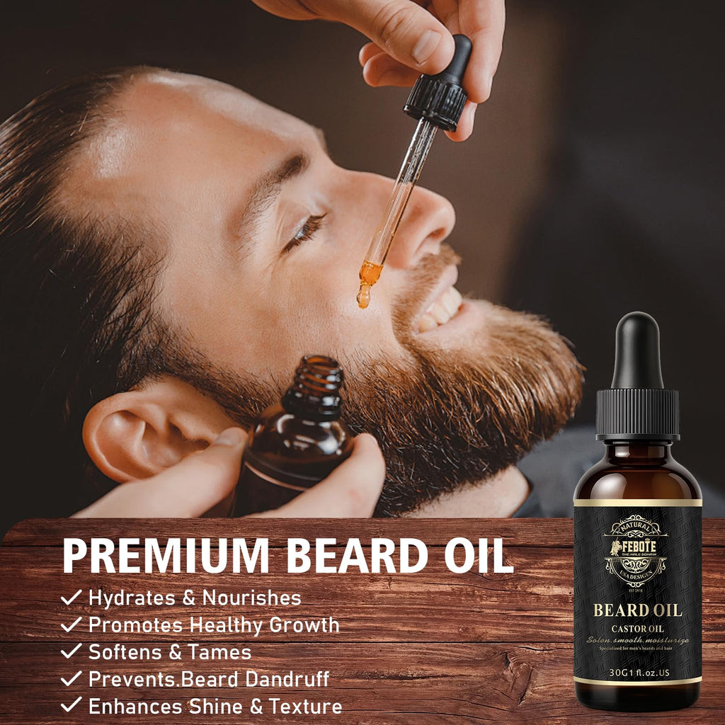 Beard Care Kit for Men - Premium Grooming & Care Set with Beard Wash, Oil, Balm, Brush, Massager Roller and Scissors