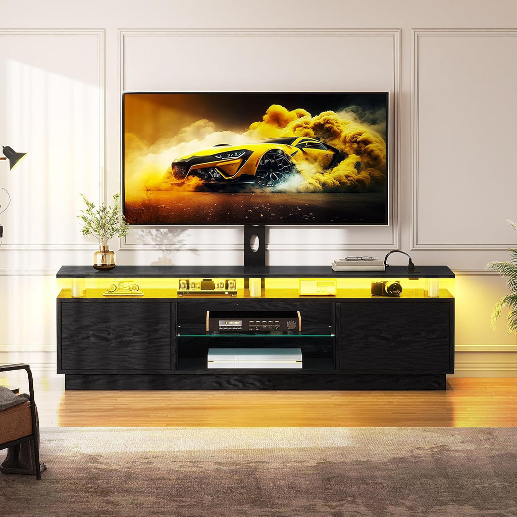 TV Stand with Mount for 75/70/65 inch TV, Entertainment Center with Storage, Modern LED TV Stand w/Power Outlets for