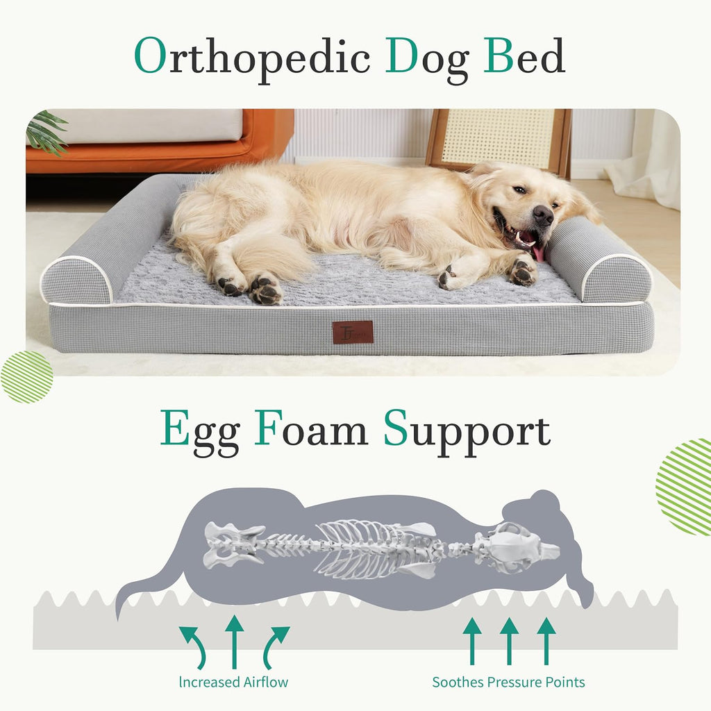 Orthopedic Dog Beds for Large Dogs, Waterproof Lined Egg Crate Foam Pet Bed Mat with Removable and Washable Cover