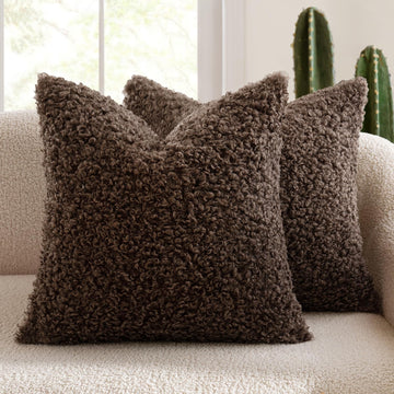Decorative Faux Fur Pillow Covers Euro Sherpa 26x26 Chocolate