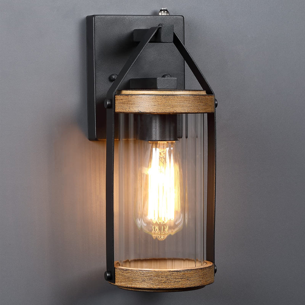 2 Pack Dusk to Dawn Sensor Outdoor Wall Lights with Wood Grain