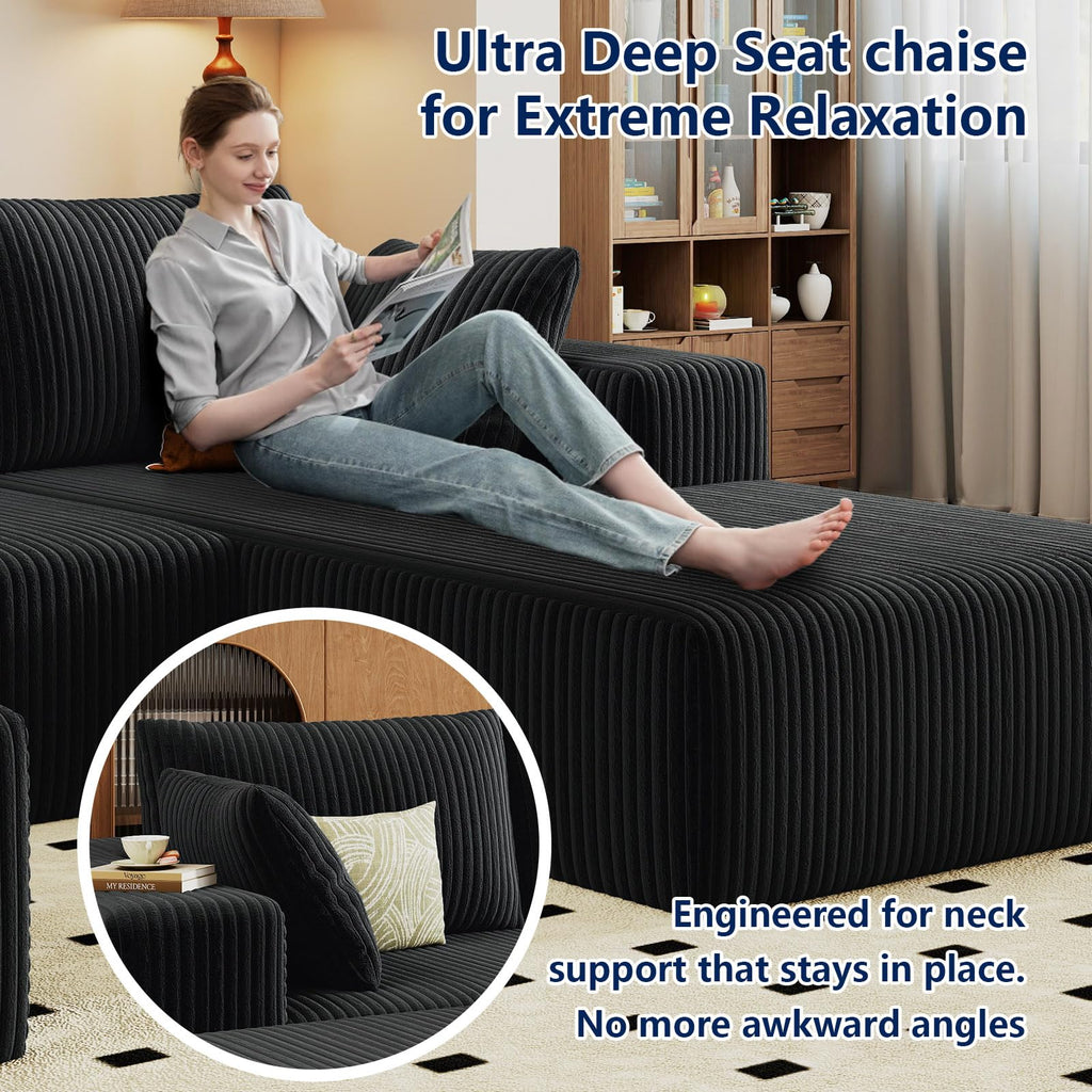 96" Boneless Couch with Ottoman, Modern U Shaped Cloud Sectional Couch
