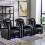 Electric Recliner Chairs Set of 3, Breathable Faux Leather Home Theater Seating Recliner with Ambient Lighting