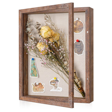 11x14 Shadow Box Frame with Soft Linen Back - Sturdy Memory Display Case of Flower, Pictures, Medals and More, Rustic