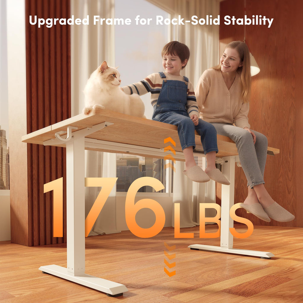 40 x 24 Inchs Electric Standing Desk, Height Adjustable, Sit Stand Up, Computer Office Desk with Splice Board, White