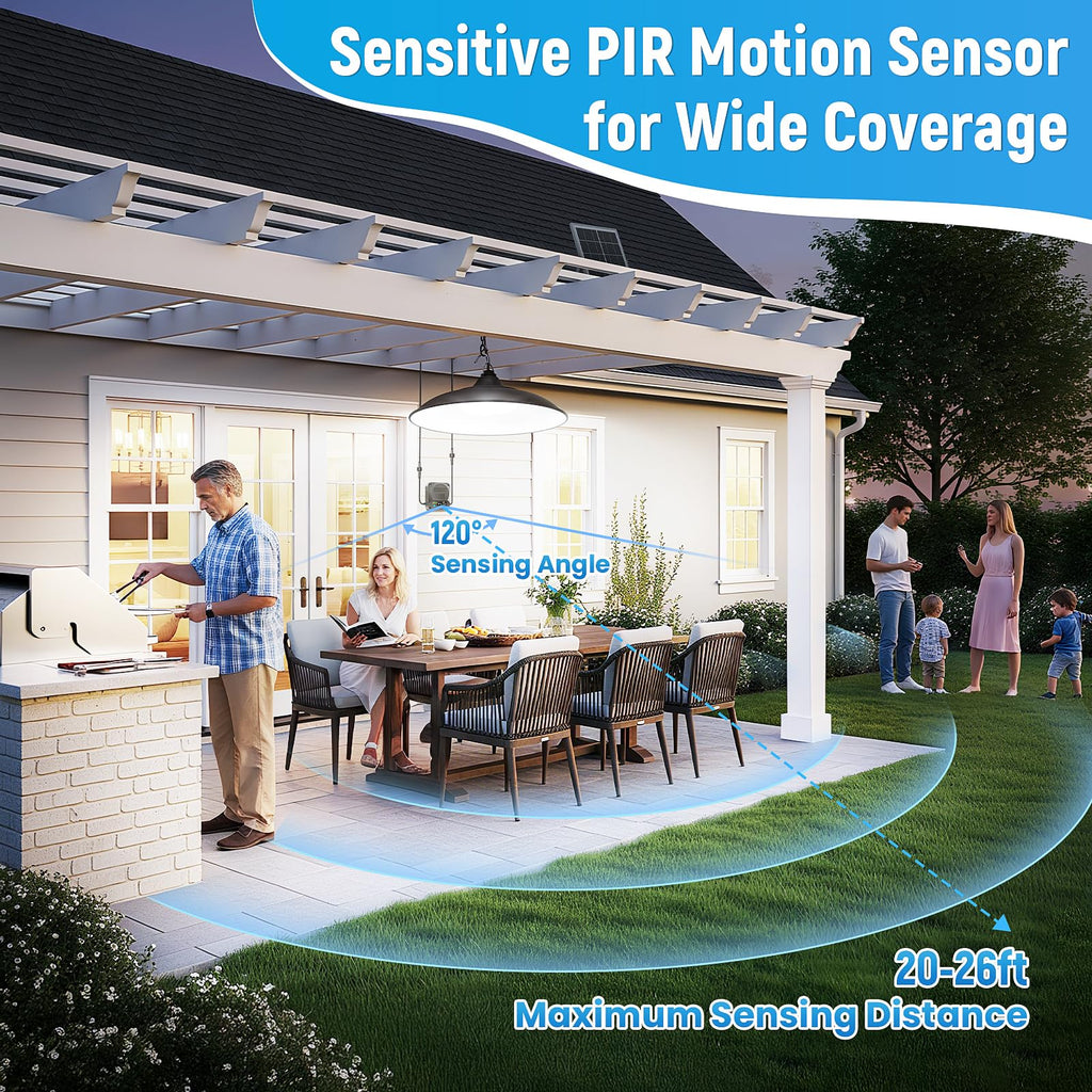 Solar Shed Lights Indoor Outdoor, Motion Sensor Pendant Light Daytime Available with Remote & Button Control