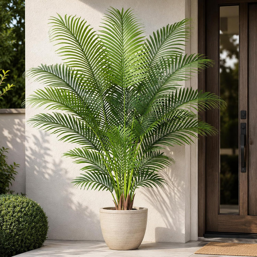 Artificial Palm Tree 6.2ft Tall Fake Palm Tree Indoor Decor with 18 leaves and Real Bark Design Faux Tropical Areca
