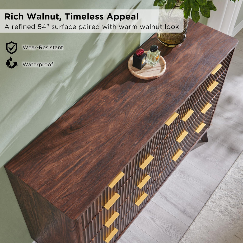 54" Wide Fluted 9 Drawer Dresser, Dark Walnut