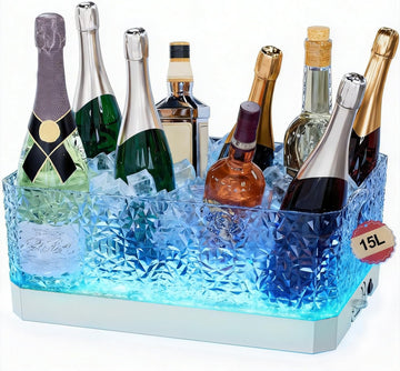 Plastic Ice Bucket for Parties, 15Liter / 4 Gallon Big Large Clear Beverage Tub for Champagne Beer Drink Wine