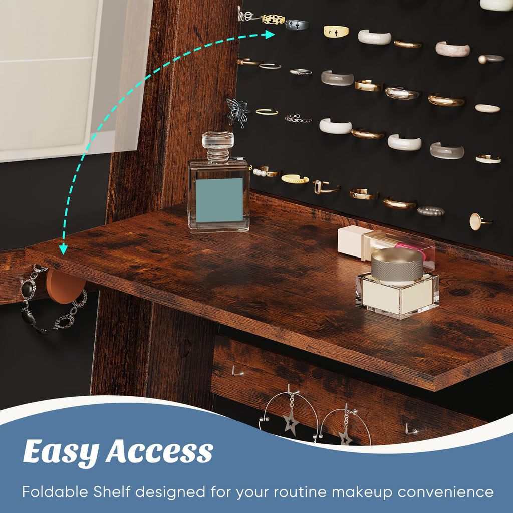 360° Swivel Jewelry Cabinet with Light, Lockable Full Length Mirror