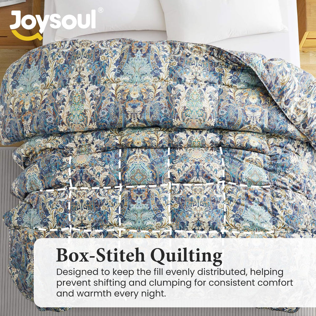 California King Size Down Comforter with Paisley Floral- All Season Ultra Soft Goose Feather Fiber, Luxury Vintage