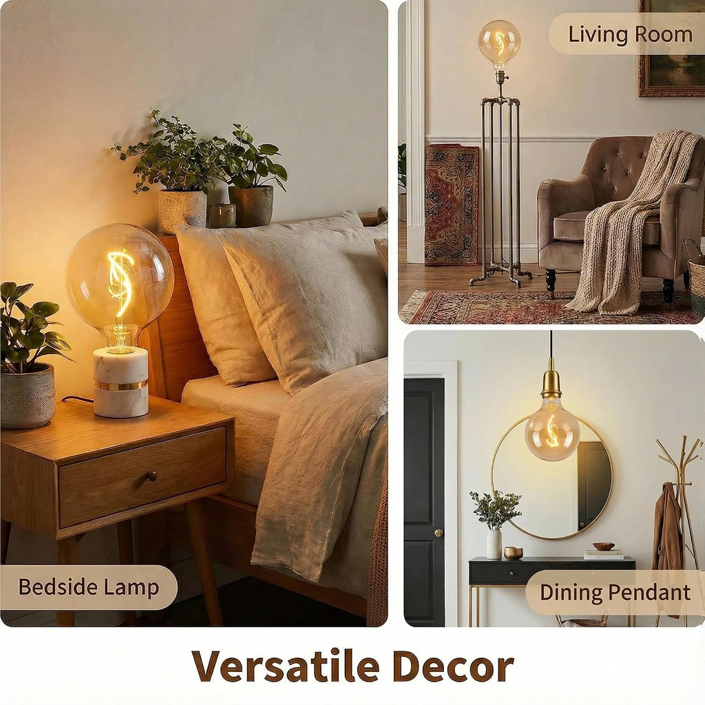 Oversized LED Edison Bulb, Amber 4W 2200K Dimmable E26 Globe 2PK