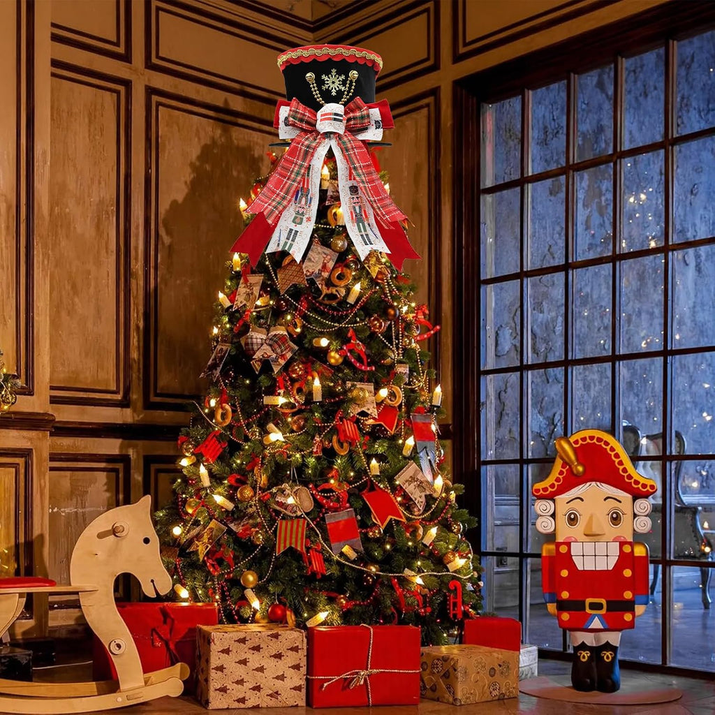 Nutcraker Christmas Tree Topper Hat, Christmas Buffalo Plaid Tree Topper