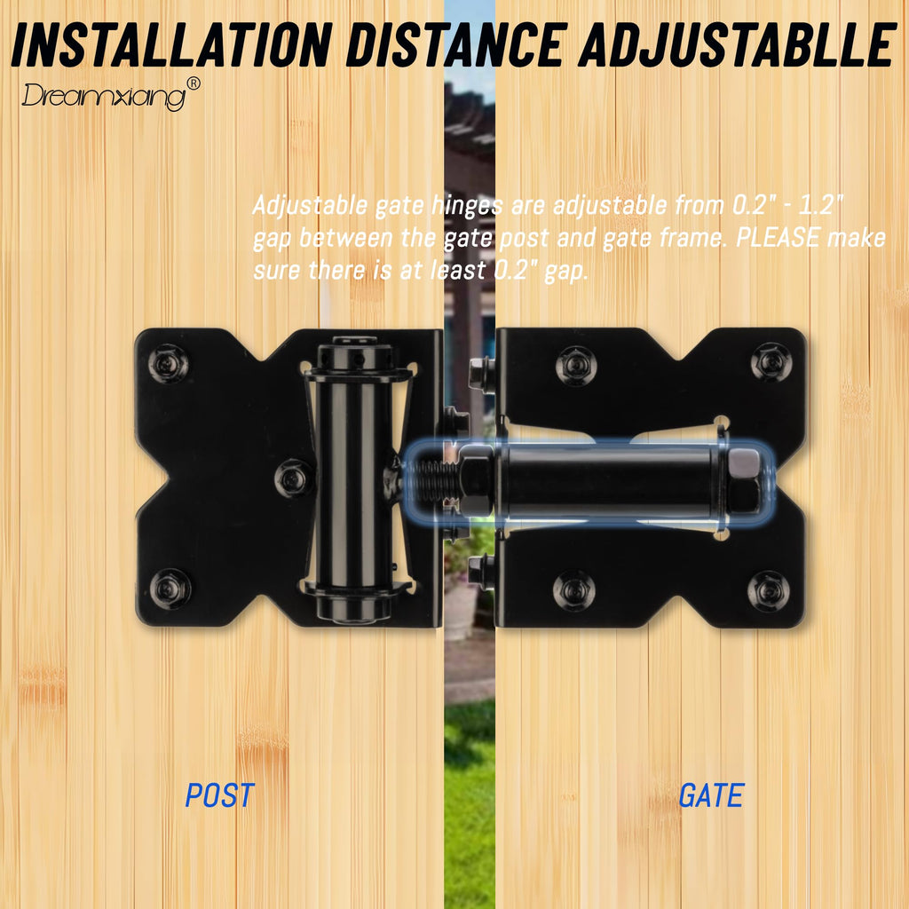 Heavy Duty Non-Weld Self Closing Gate Hinges Adjustable Hardware 2 Pack