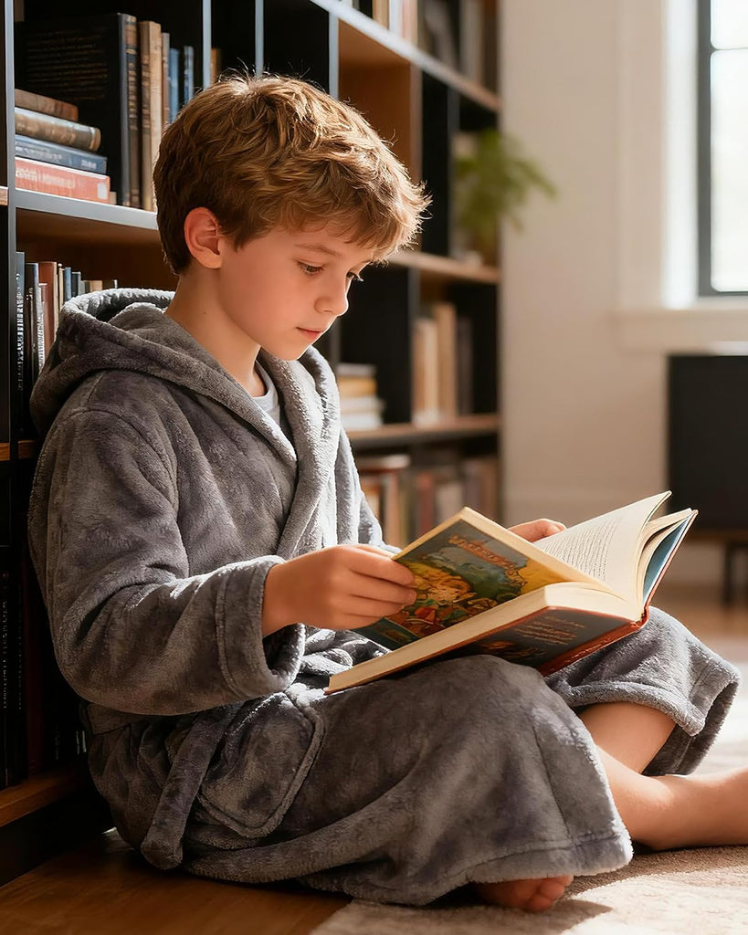 Kids Toddler Boys Girls Fleece Robe Soft Hooded Bathrobe Pajamas Sleepwear