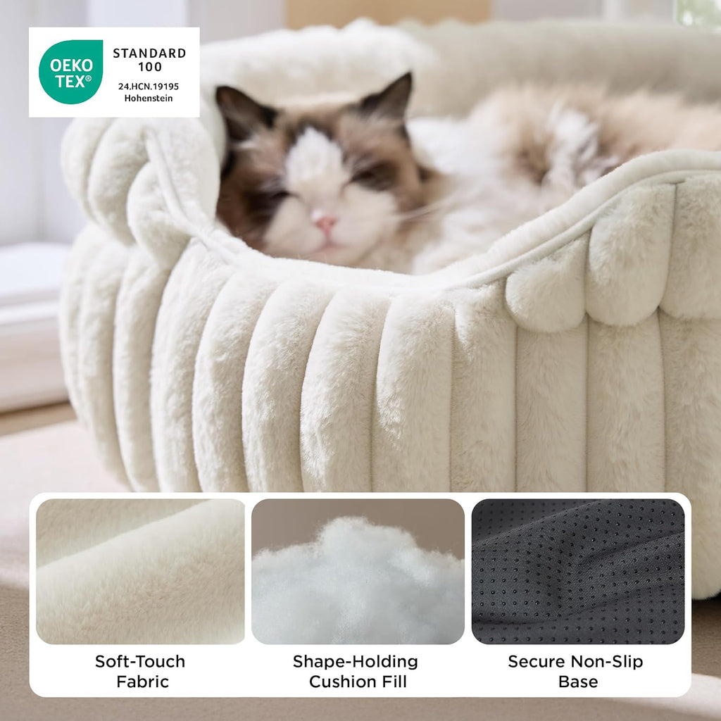 ComfyFleece Washable Cute Small Medium Dog Bed, Round Pet Bed
