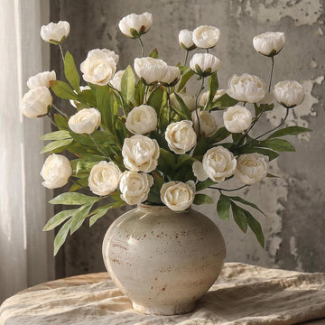 27" Artificial Peony Silk Flower Stems for Vase Decor(Cream) - Set of 6