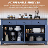 63" Sideboard Buffet Cabinet with Storage, Coffee Bar with 3 Drawers and 4 Barn Doors