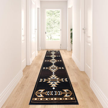 Southwest Native American Area Rug in Brown, Black, Beige & Ivory