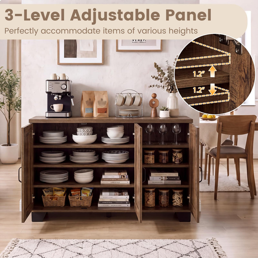 45" Farmhouse Sideboard Buffet Cabinet w/Storage & 3 Doors, Brown