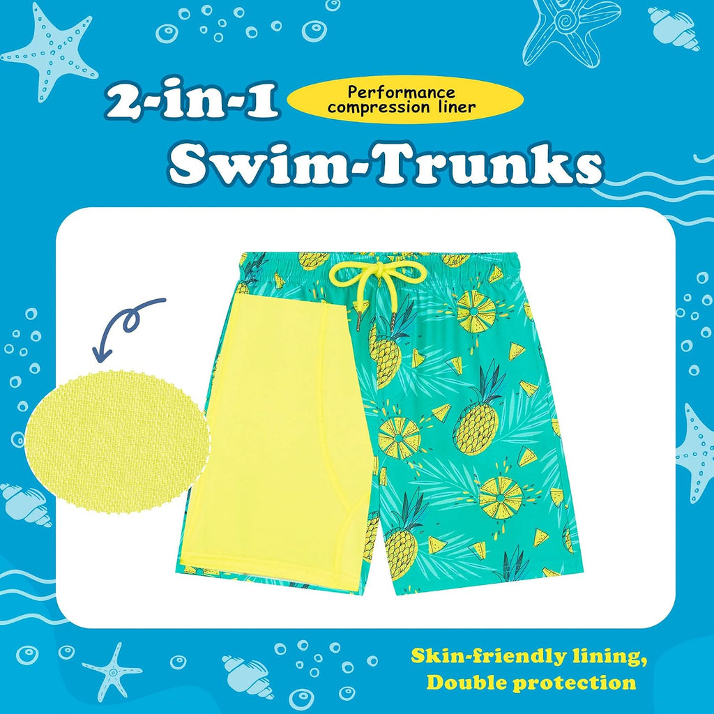 Boys Swim Trunks with Compression Liner Toddler Bathing Suit