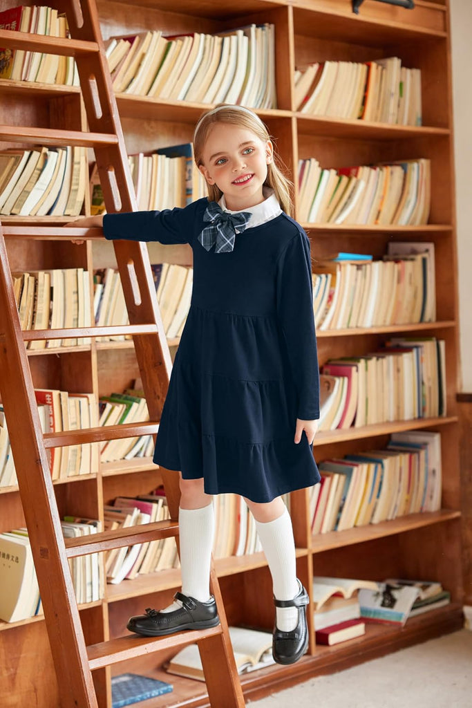 Girl Long Sleeve Dress Tiered Ruffle Swing Tunic Shirt Dress
