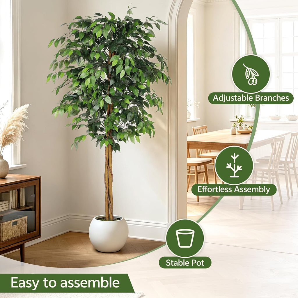 6ft Artificial Ficus Tree with Triple Trunk & Black Planter