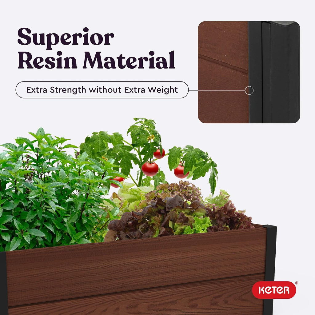 48" X 48" inches Wood Look Raised Garden Bed, Durable Outdoor Herb Garden Planter for Vegetables, Flowers, and