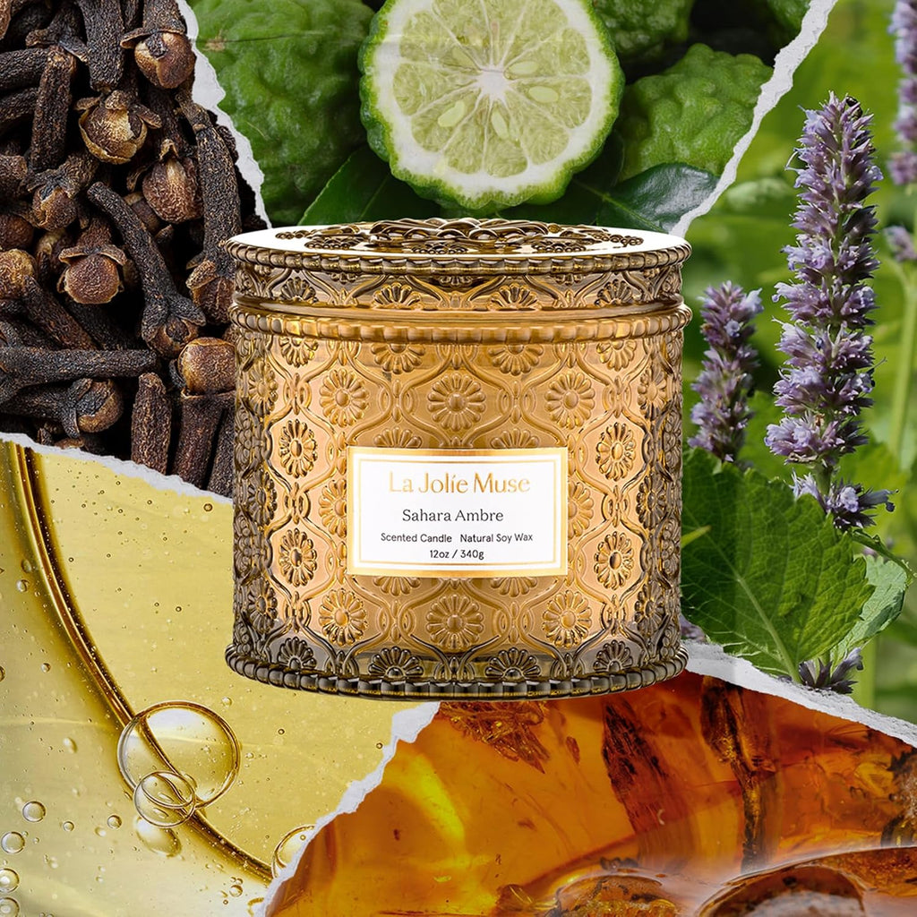 Sahara Amber Scented Candles, Natural Soy Wax 2-Wick - Set of 12
