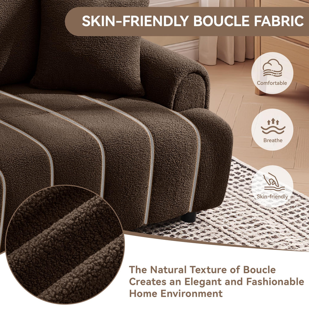 88'' Boucle Loveseat Couch, Modern Oversized 2 Seater Couches with Round Armrest & Solid Wood Frame, Upholstered
