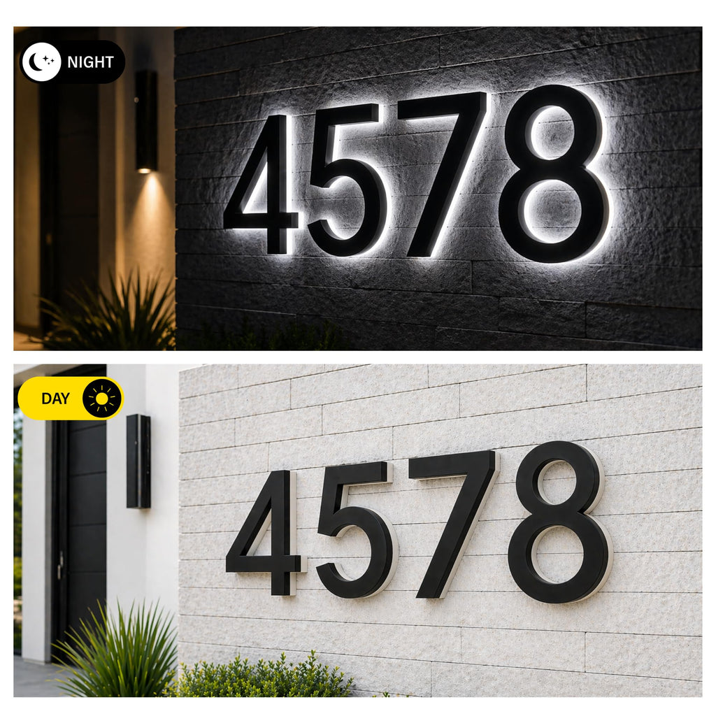 7 Inch Backlit LED House Number, 5000K White Light, ABS (4, Bronze)
