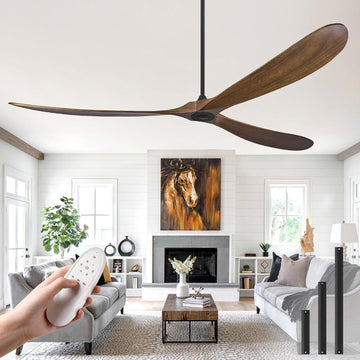 Inspired Maverick Style Wood Ceiling Fans without Lights, 84 Inch Extra Large Ceiling Fan no Light with Remote, High