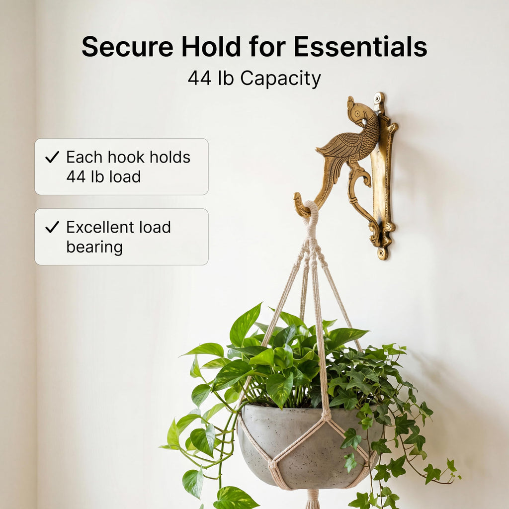 Brass Gold Decorative Peacock Wall Bracket Plant Hanger Hooks