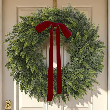 26" Christmas Cedar Wreaths for Front Door, Real Touch Handmade Full Artificial Cedar Wreath Set, Faux Greenery - Set of 2
